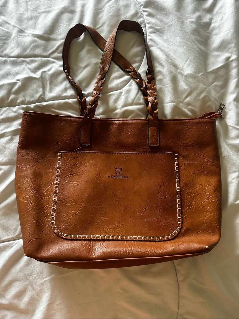 Brown Braided-Handle Tote Bag